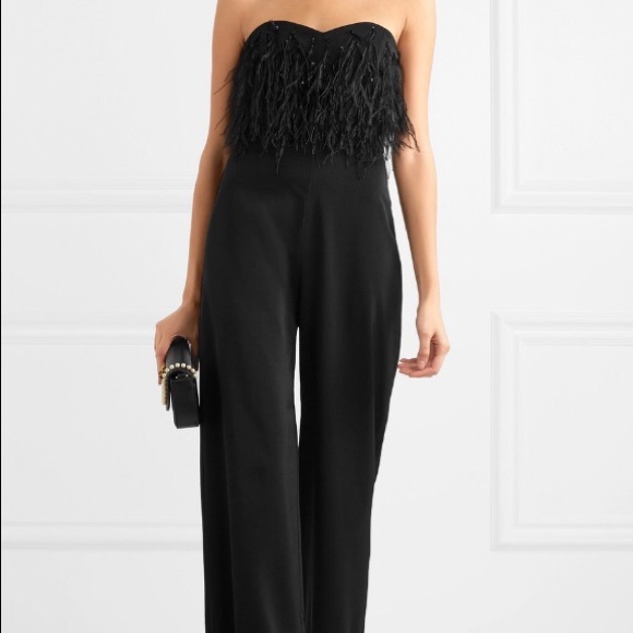 Saloni satin/ crepe jumpsuit with feathers - Picture 6 of 8